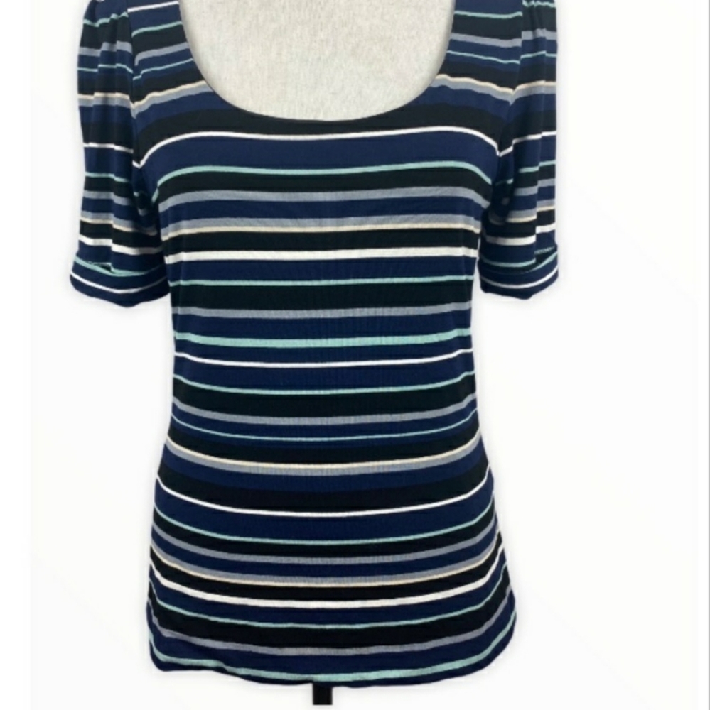 Whbm black with blue stripes tee